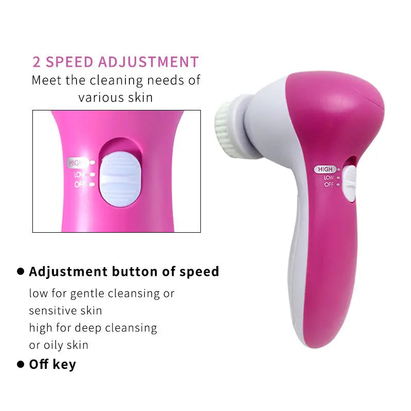 5-in-1 Electric Facial Cleansing Brush and Massager for Spa-Quality Skin Care and Blackhead Removal