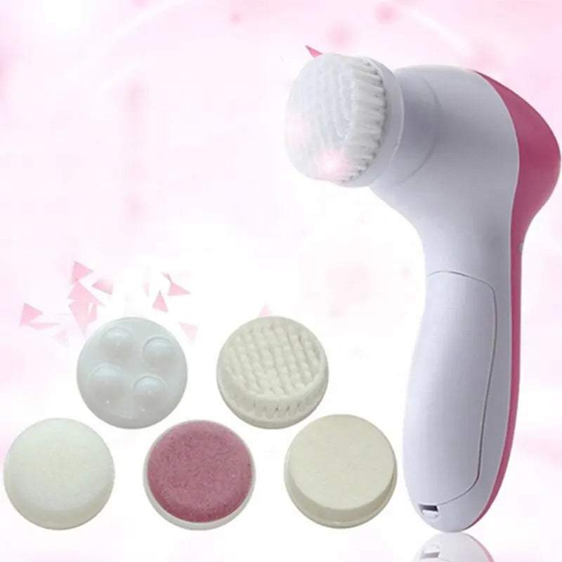 5-in-1 Electric Facial Cleansing Brush and Massager for Spa-Quality Skin Care and Blackhead Removal