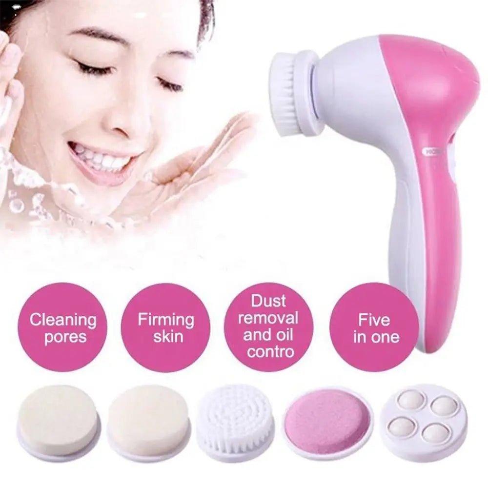 5-in-1 Electric Facial Cleansing Brush and Massager for Spa-Quality Skin Care and Blackhead Removal